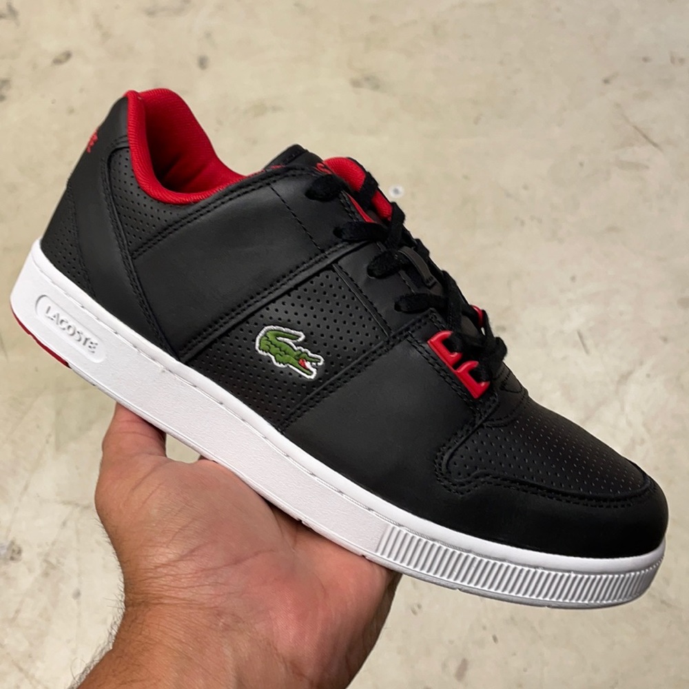 Lacoste Black, Red & White Low-Top Sneakers